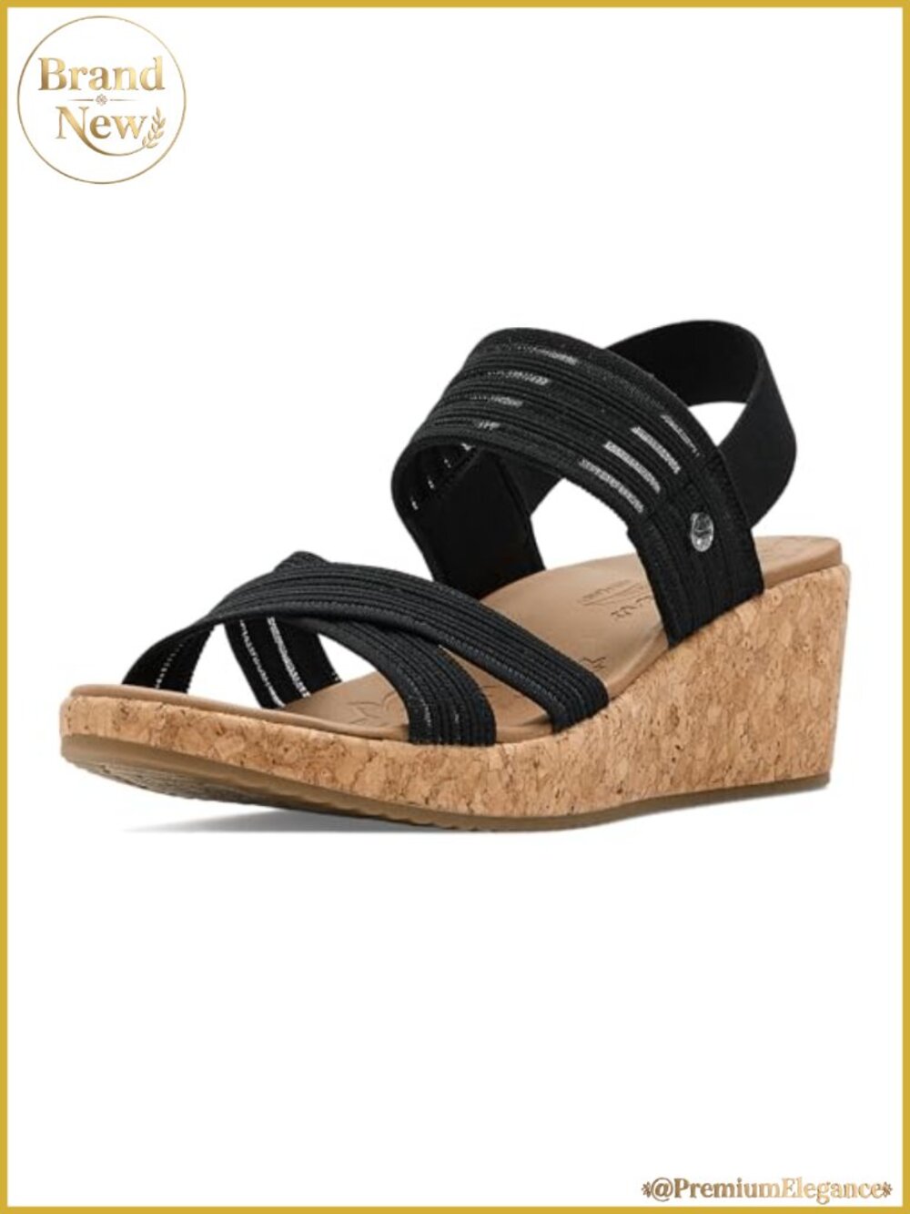 Skechers Arch Fit Wedge Strappy Sandal Vegan Cork Footbed Slingback Casual